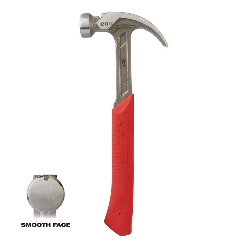 Martillo de garra curva de 20 oz Milwaukee con cara lisa y barra de palanca de 12 pulgadas - 48-22-9080-48-22-9034