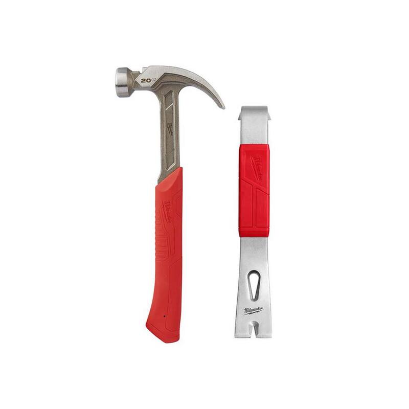 Martillo de garra curva de 20 oz Milwaukee con cara lisa y barra de palanca de 12 pulgadas - 48-22-9080-48-22-9034