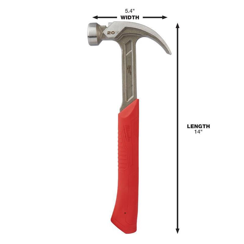Martillo de garra curva de 20 oz Milwaukee con cara lisa y barra de palanca de 12 pulgadas - 48-22-9080-48-22-9034