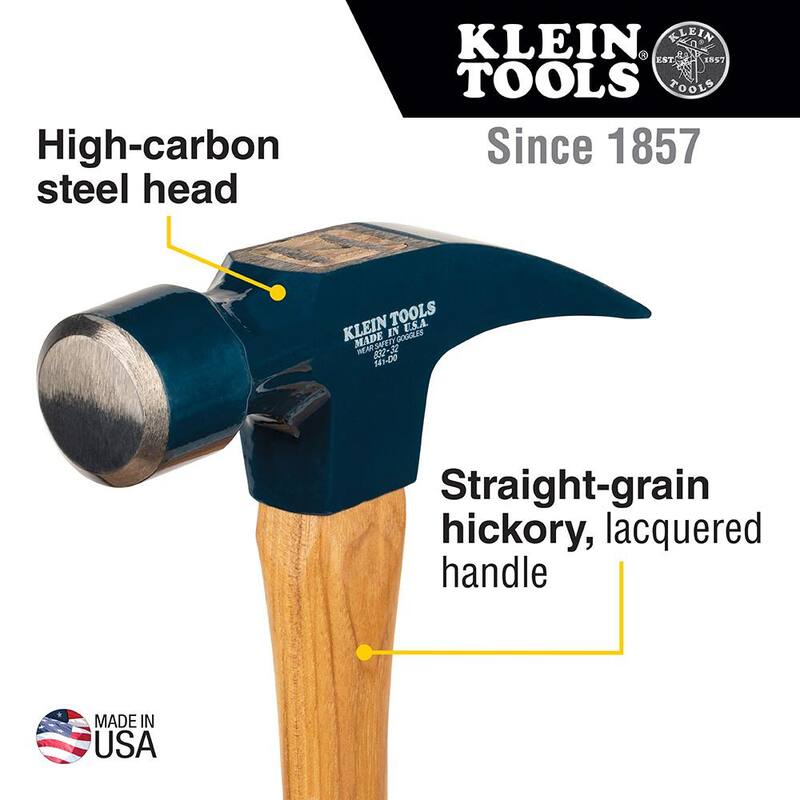 Martillo de garra recta de acero de 32 oz. para electricista de Klein Tools - 832-32