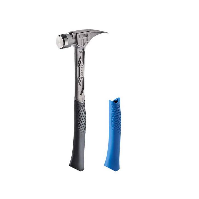 Martillo de 14 oz TiBone con cara lisa y mango curvo con agarre de repuesto azul (2 piezas) - TIB14RSC-TBRG-B