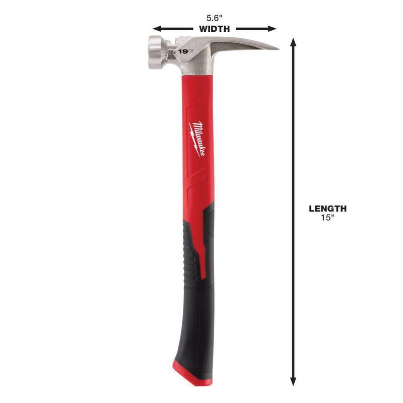 Martillo con mango de poli/fibra de 19 oz de Milwaukee con cara lisa y palanca de 12 in - 48-22-9316-48-22-9034