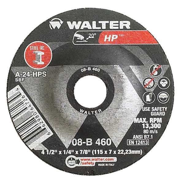 Rueda de esmerilado de centro deprimido de Walter Surface Technologies, tipo 27, 0.25 pulgadas de grosor, óxido de aluminio - 08B450