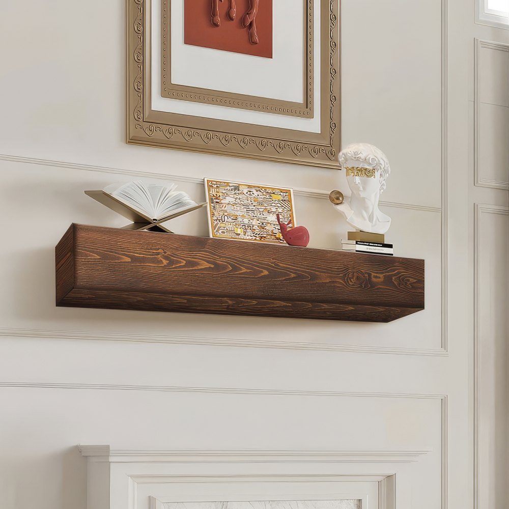 VEVOR Fireplace Mantel Wood Shelf Floating Rustic Mantel Shelf 60" Natural Brown - FBJXBLJ60YCZVZBJSV0