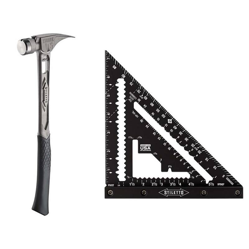 Stiletto 15 oz. TiBone cara lisa con mango curvo con escuadra de carpintero de 7 pulgadas (2 piezas) - TIB15SC-STSQ7
