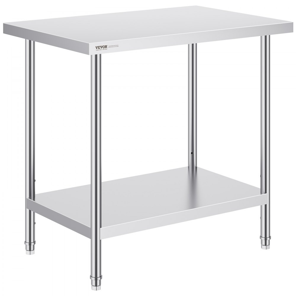 VEVOR Stainless Steel Prep Table, 24 x 36 x 34 Inch, Heavy Duty Metal Worktable with 3 Adjustable Height Levels, Commercial Workstation for Kitchen Garage Restaurant Backyard - CFBXGGZTLCWJOPMIYV0
