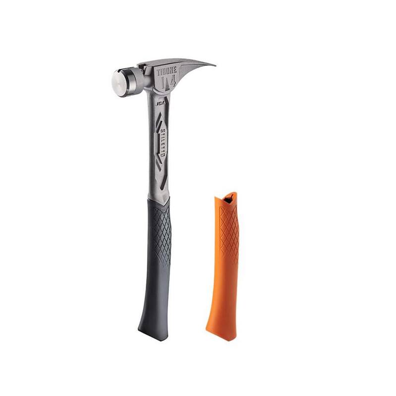 Martillo Stiletto de 14 oz. TiBone con cara lisa y mango curvado con agarre de repuesto naranja (2 piezas) - TIB14RSC-TBRG-O
