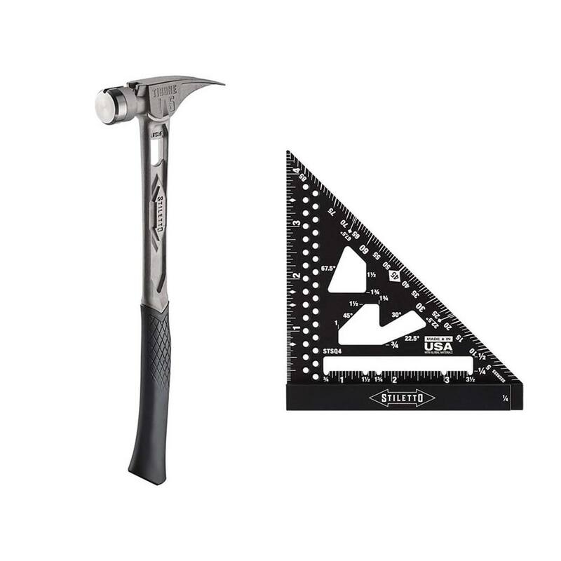 Martillo Stiletto de 15 oz. TiBone con cara fresada y mango curvo con recorte de 4.5 pulgadas cuadradas (2 piezas) - TIB15MC-STSQ4