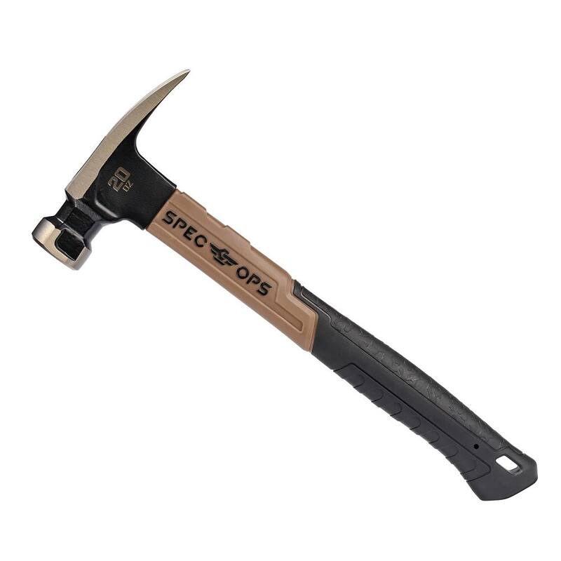 Martillo de fibra de vidrio SPEC OPS de 20 oz, 13 in, con cara de mazo suave, agarre absorbe golpes, 3% donado a veteranos - SPEC-M20FG13-S.