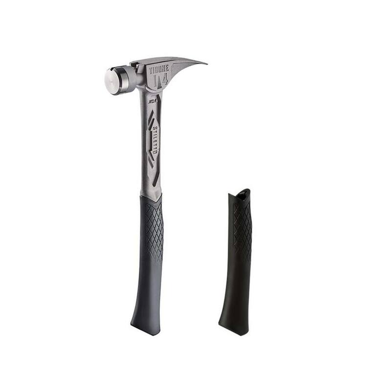 Martillo de uñas TiBone de 14 oz. con cara lisa y mango curvo con agarre de repuesto negro (2 piezas) - TIB14RSC-TBRG-BL