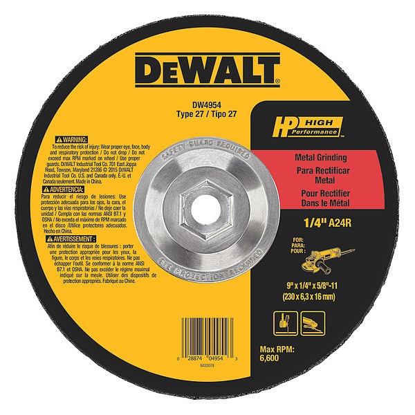 Rueda de rectificado de metal de alto rendimiento Dewalt 9" x 1/4" x 5/8"-11 - DW4954