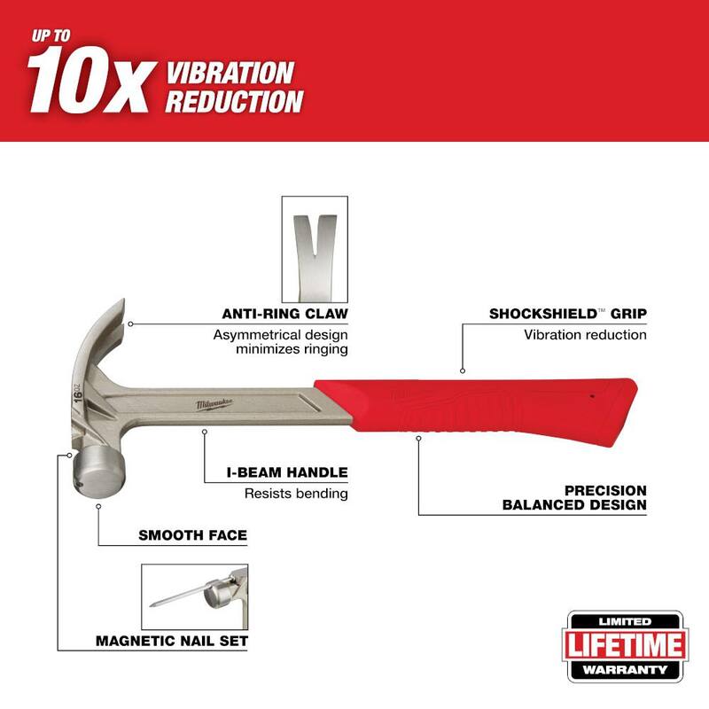 Martillo de remate de cara lisa de 16 oz de Milwaukee - 48-22-9018