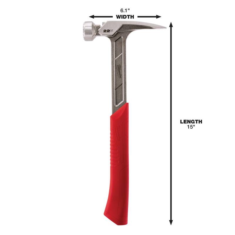 Martillo de armazón con cara ranurada de 22 oz. Milwaukee con barra de palanca de 15 pulgadas - 48-22-9022-48-22-9035.