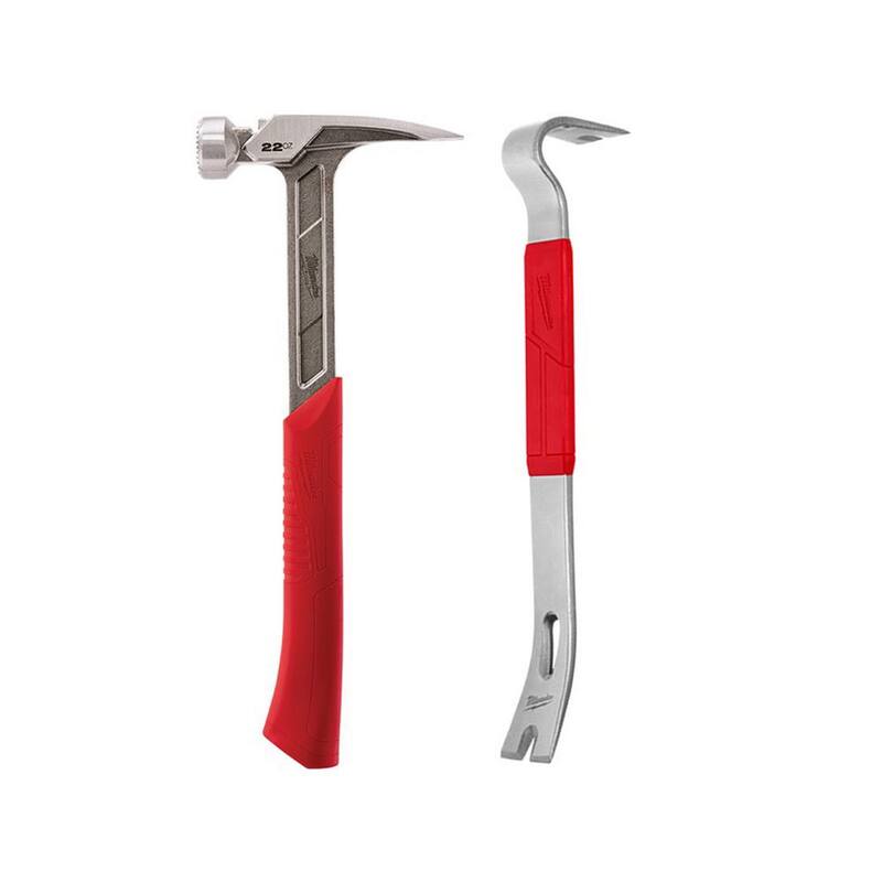 Martillo de armazón con cara ranurada de 22 oz. Milwaukee con barra de palanca de 15 pulgadas - 48-22-9022-48-22-9035.