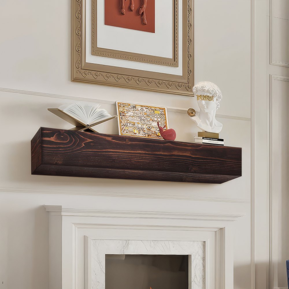VEVOR Fireplace Mantel Wood Shelf Floating Rustic Fireplace Mantel 48" Brown - FBJXBLJ48YCF8905GV0