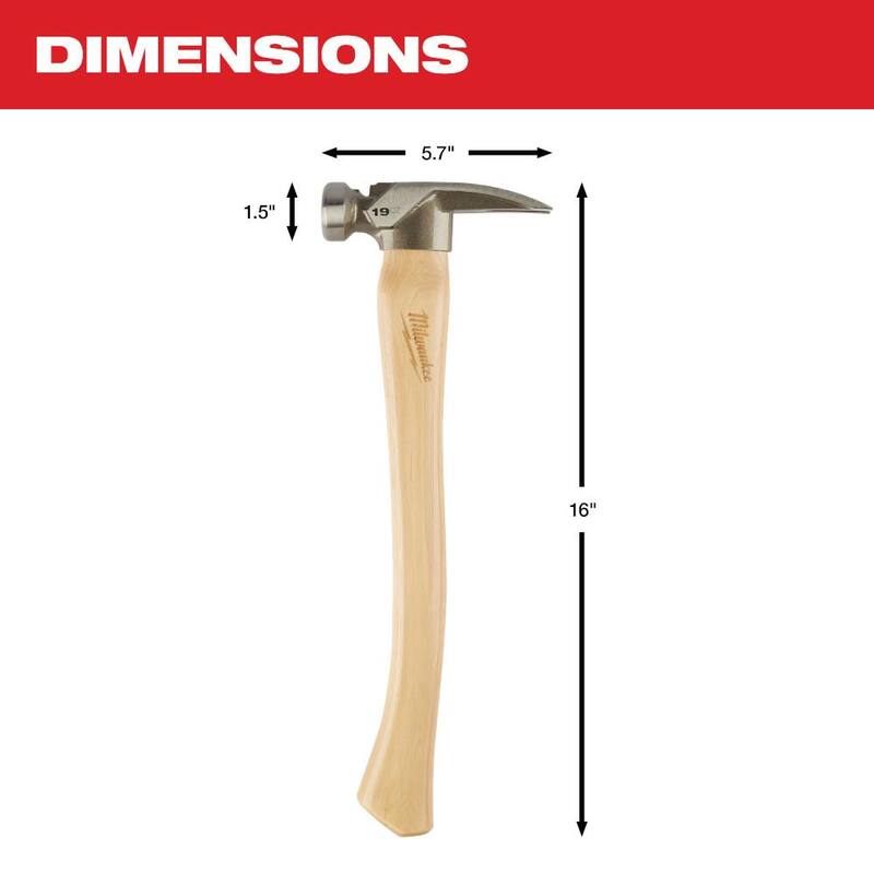 Martillo de armazón de madera de fresno con cara lisa de 19 oz Milwaukee - 48-22-9519
