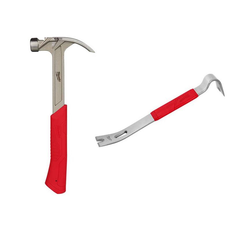 Martillo de acabado de cara lisa de 16 oz. de Milwaukee con barra de palanca de 15 pulgadas - 48-22-9018-48-22-9035