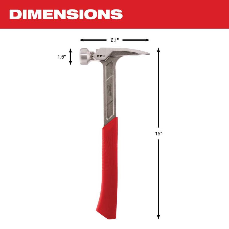 Martillo de marco de cara lisa de 22 oz. Milwaukee con barra de palanca de 15 pulgadas - 48-22-9023-48-22-9035