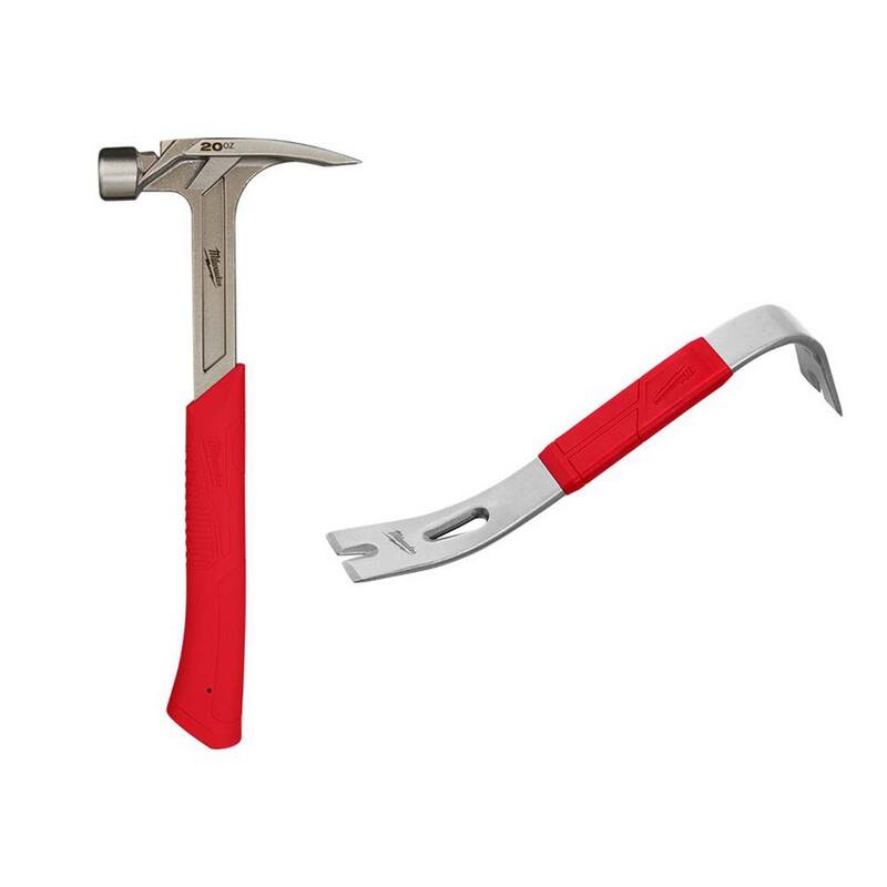 Martillo de cara lisa de 20 oz. Milwaukee con barra de palanca de 12 pulgadas - 48-22-9020-48-22-9034