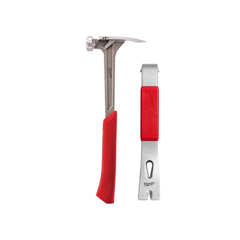 Martillo de marco de 17 oz. con cara lisa de Milwaukee con barra de palanca de 12 pulgadas - 48-22-9017-48-22-9034