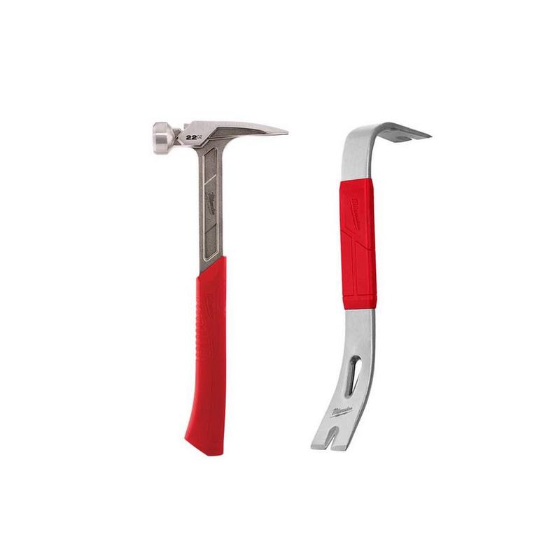 Martillo con cara lisa de 22 oz de Milwaukee con Barra de Palanca de 12 pulgadas - 48-22-9023-48-22-9034