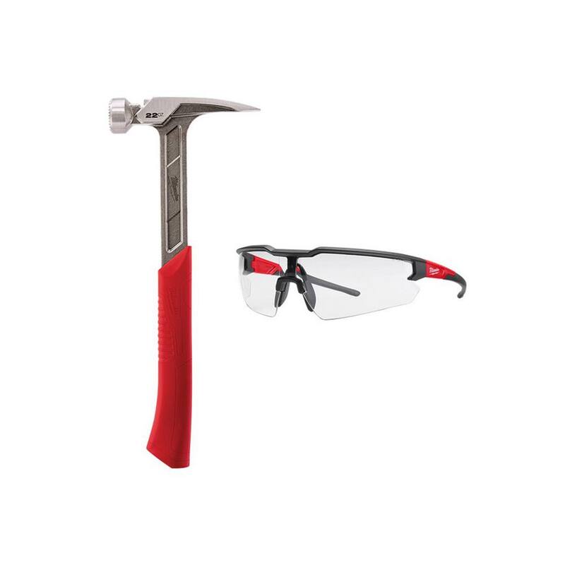 Martillo para enmarcar de 22 oz con cara moleteada Milwaukee y lentes de seguridad transparentes con lentes antirrayaduras - 48-22-9022-48-73-2010