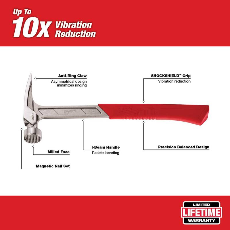Martillo para enmarcar de 22 oz con cara moleteada Milwaukee y lentes de seguridad transparentes con lentes antirrayaduras - 48-22-9022-48-73-2010