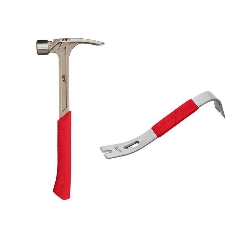 Martillo de armazón con cara ranurada de 28 oz. de Milwaukee con barra de palanca de 12 pulgadas - 48-22-9029-48-22-9034