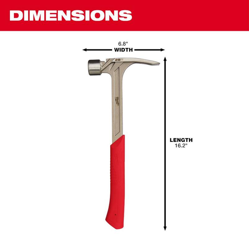 Martillo de armazón con cara ranurada de 28 oz. de Milwaukee con barra de palanca de 12 pulgadas - 48-22-9029-48-22-9034