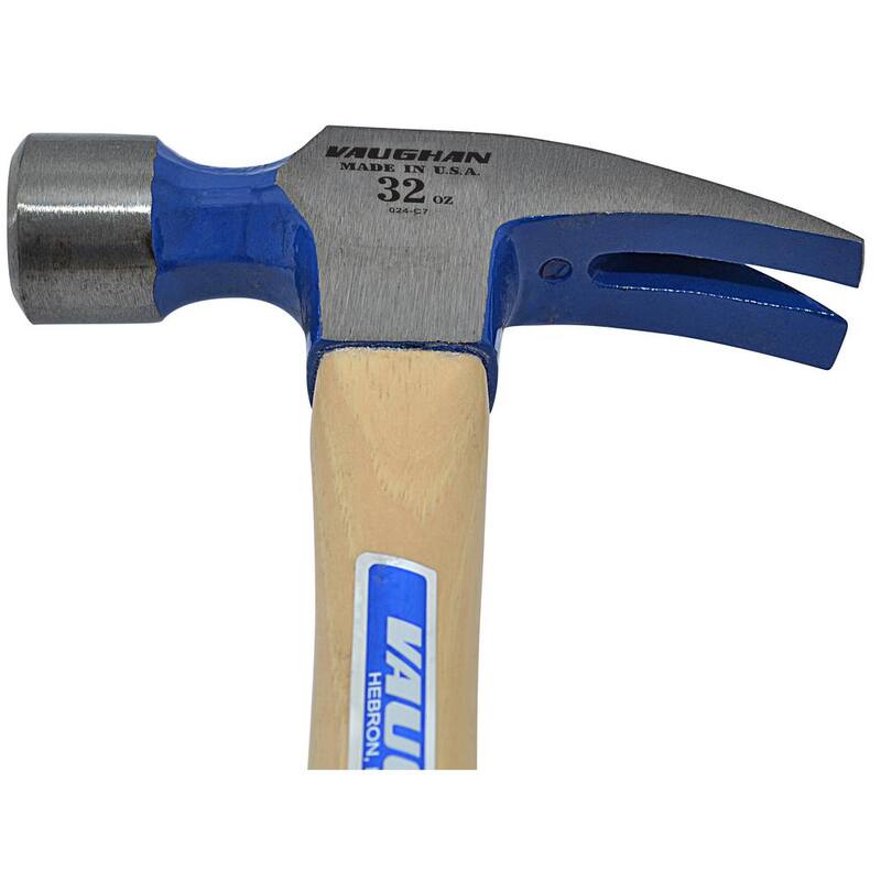 Martillo de armazón Vaughan de acero al carbono de 32 oz con cara lisa y mango de madera dura de 18 pulgadas - 707