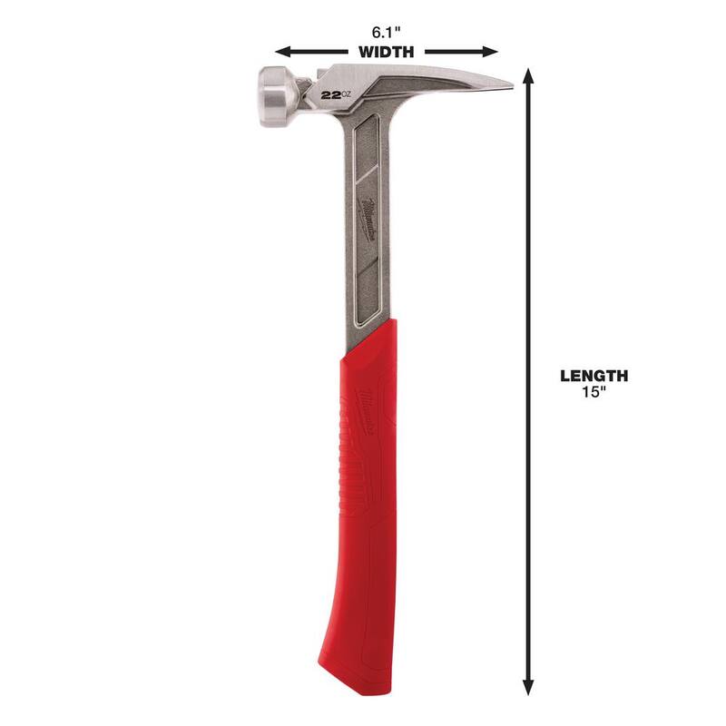 Martillo de enmarcar de 22 oz. de cara lisa Milwaukee con lazo para martillo - 48-22-9023-48-22-8149