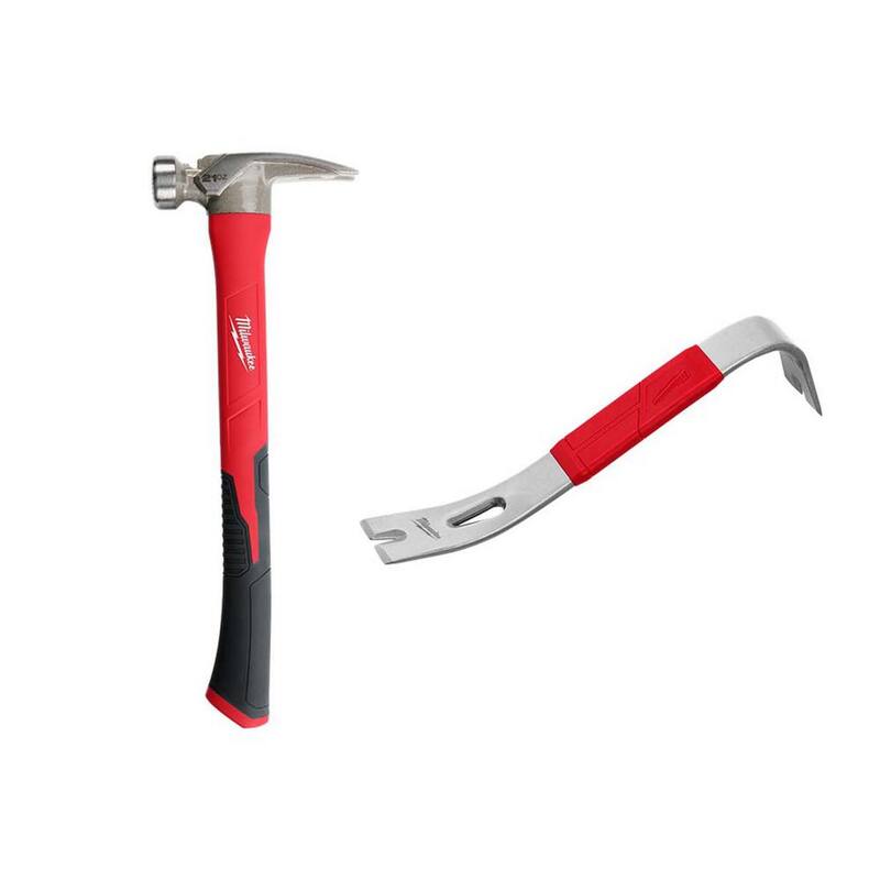 Martillo de 21 oz con cara fresada y mango de polímero con barra de palanca de 12 pulgadas en Milwaukee - 48-22-9320-48-22-9034
