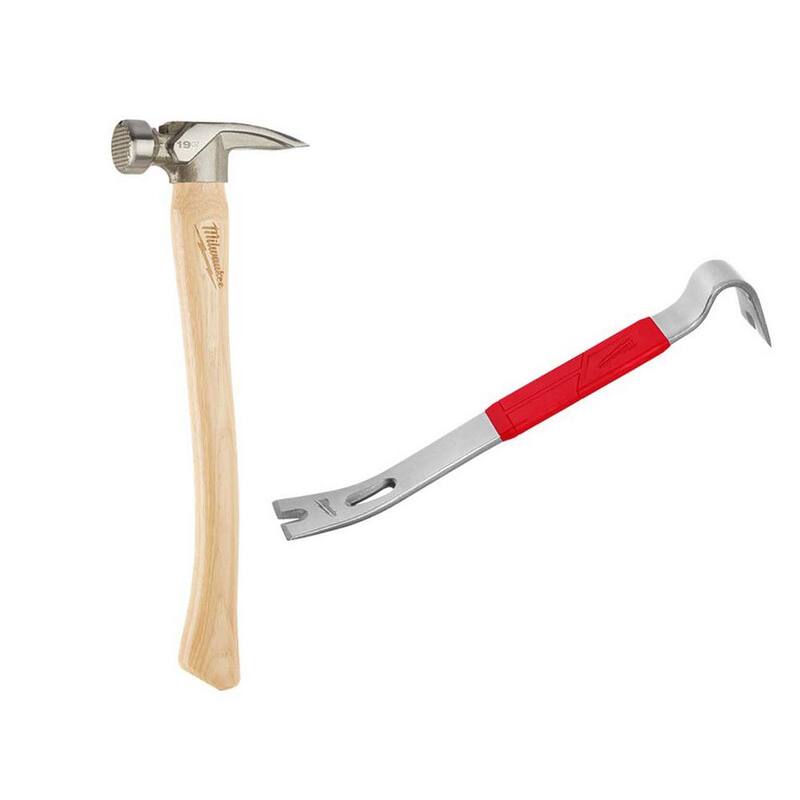 Martillo de Hickory con cara fresada de 19 oz de Milwaukee con barra de palanca de 15 pulgadas - 48-22-9419-48-22-9035.