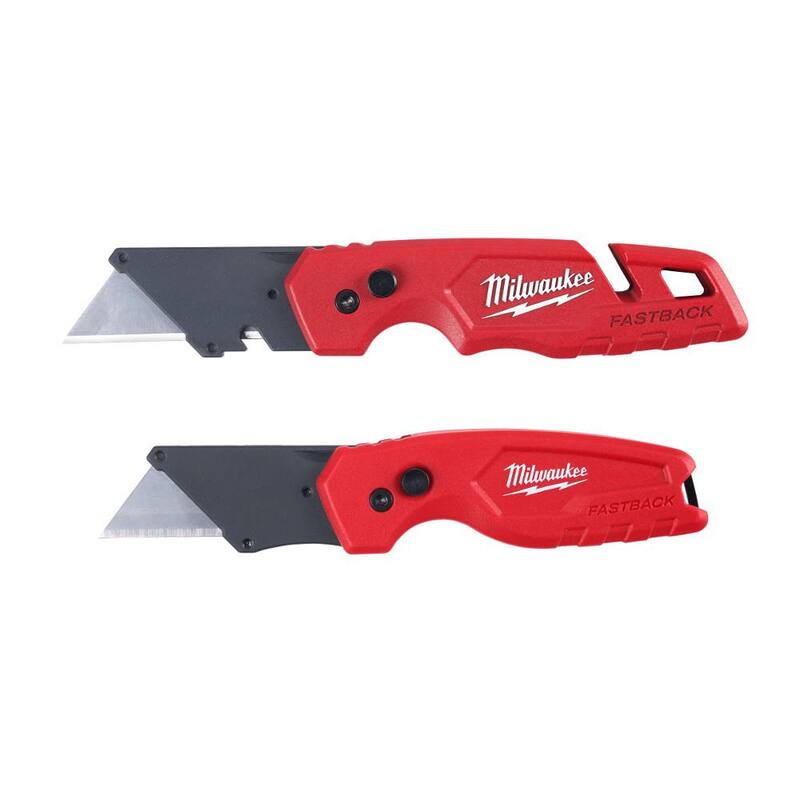 Martillo de armazón de nogal de cara fresada de 19 oz de Milwaukee con juego de cuchillo utilitario plegable FASTBACK (3 piezas) - 48-22-9419-48-22-1503.