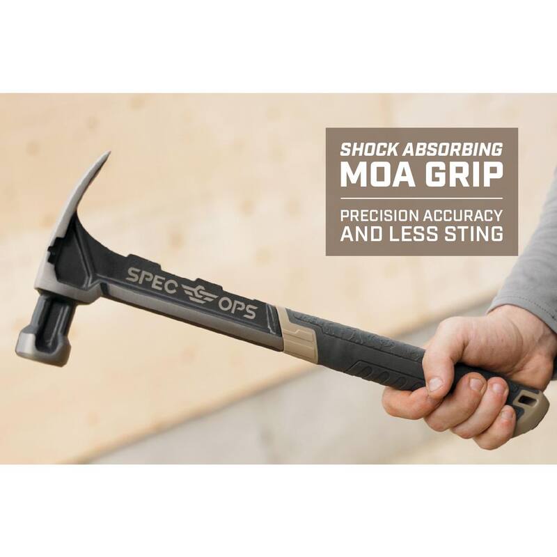 SPEC OPS Martillo de acero, 28 oz., Garra de uña, Cara lisa, Mango absorbente de impactos - SPEC-M28SF-S