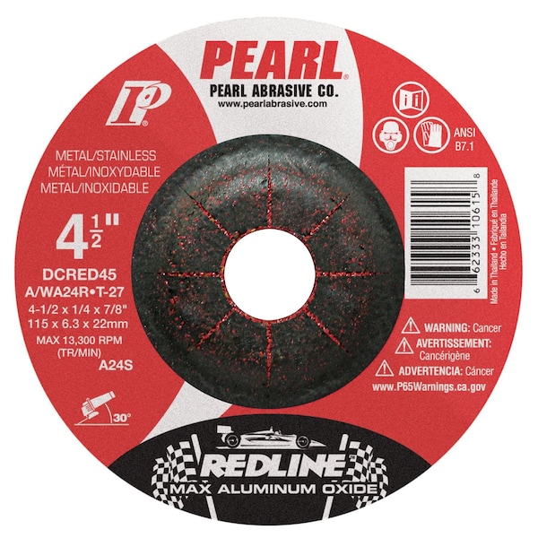 Muela de desbaste de centro deprimido Pearl Redline Max A.O. 4-1/2 x 1/4 x 7/8 A/WA24R T-27 - DCRED45