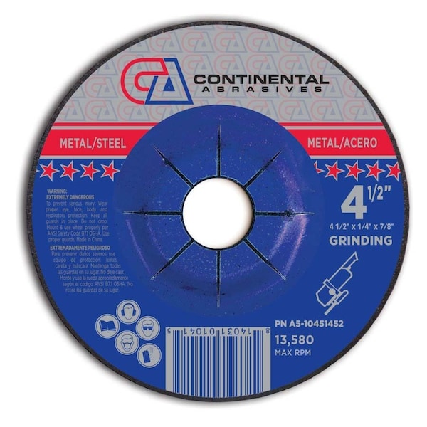 Rueda de rectificado con centro deprimido Continental Abrasives 4-1/2" x 1/4" x 7/8" Signature T27 - A5-10451452