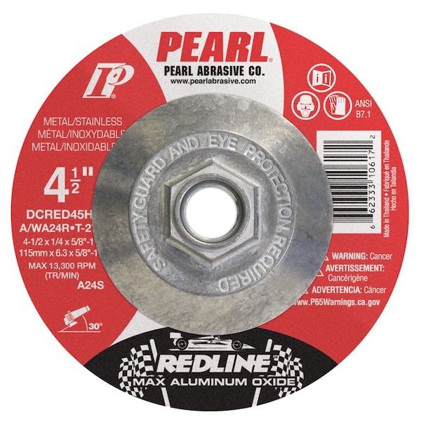 Rueda de esmerilado con centro deprimido Pearl Redline Max A.O. 4-1/2 x 1/4 x 5/8-11 A/WA24R T-27 - DCRED45H