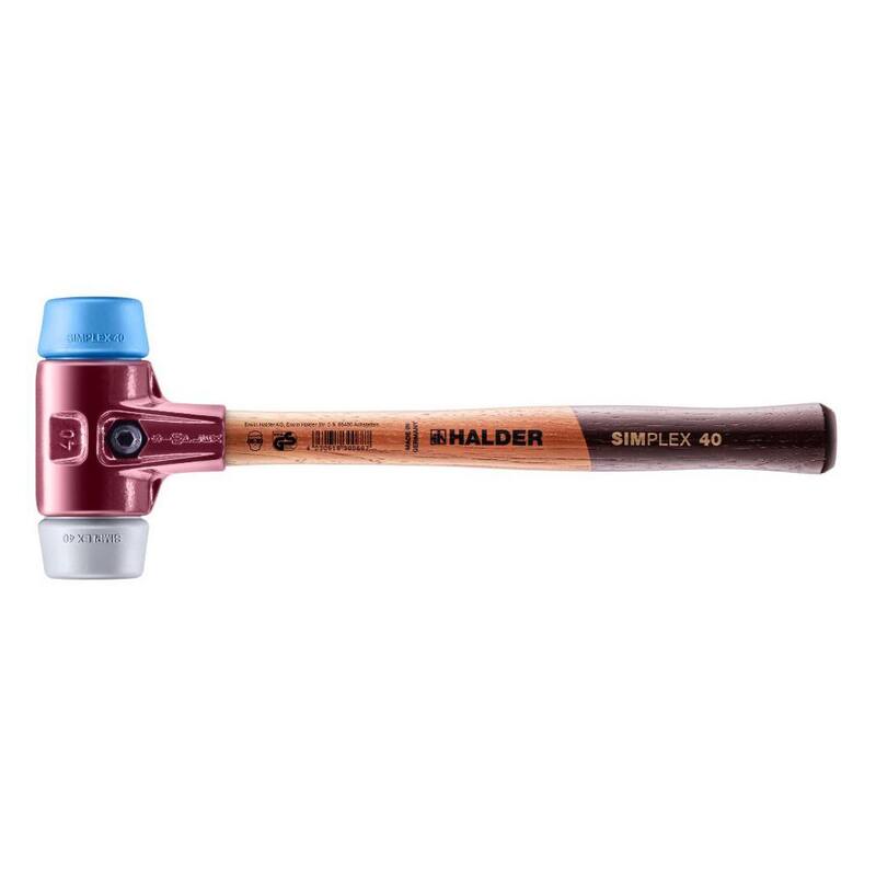 Martillo Halder Simplex 40 de 22 oz con inserciones de goma azul suave y gris, no marcan - 3013.040