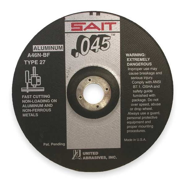 Muelas de Centro deprimido de United Abrasives/Sait, Tipo 27, 4-1/2" de Diámetro, .045" de Grosor, Tamaño del Agujero del Arbusto de 7/8", Óxido de Aluminio - 22345