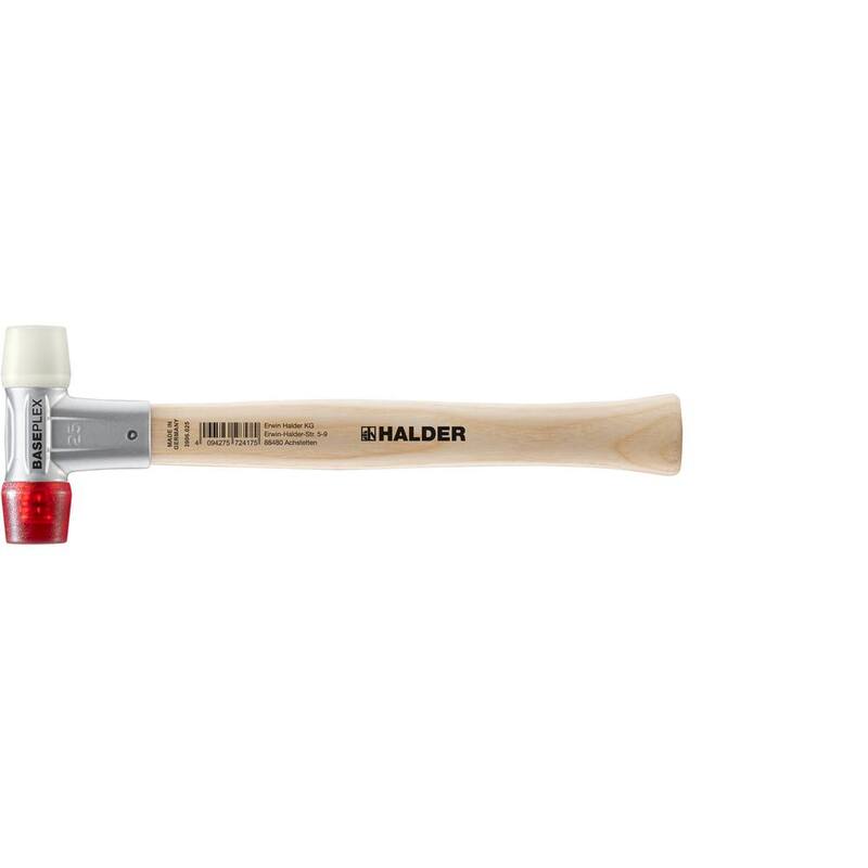 Mazo Baseplex de 8 oz. con carcasa de zinc fundido, mango de madera dura, cara de plástico rojo y cara de nylon blanco - 3968.025