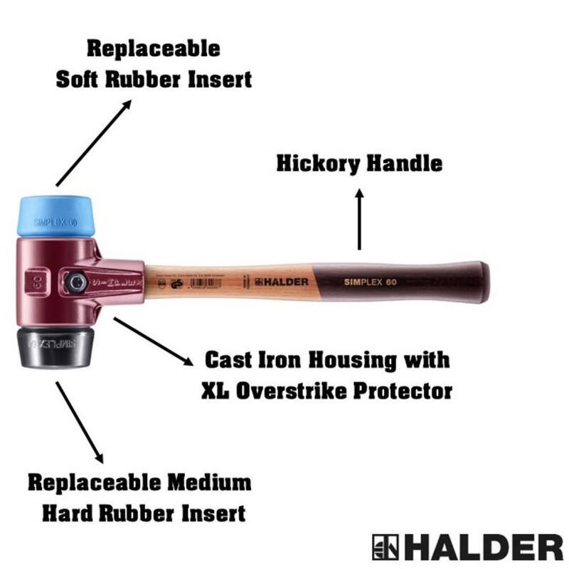 Halder 3.5 lbs. Maza Simplex 60 con Goma Azul Suave No Marcadora y Insertos de Goma Negra - 3012.060