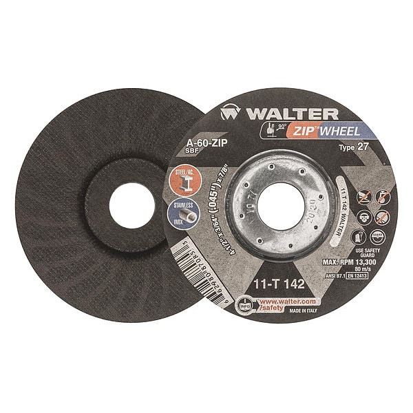 Rueda de corte de centro deprimido de Walter Surface Technologies, Tipo 27, 0.0469 pulgadas de espesor, Óxido de aluminio - 11T142