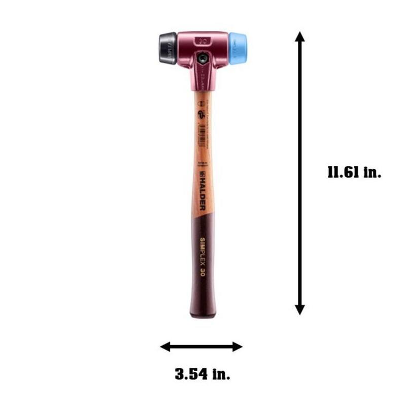 Martillo Halder Simplex 30 de 12 oz. con goma azul suave (sin marcas) e insertos de goma negra - 3012.030