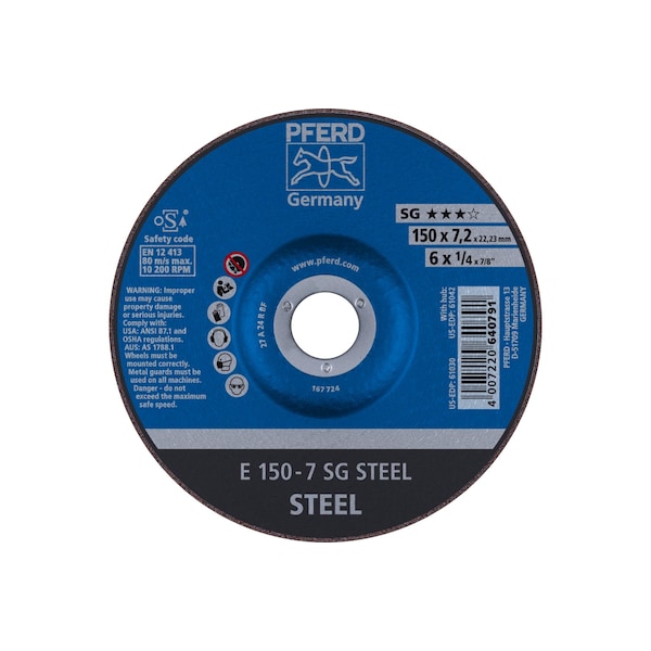 Rueda de esmerilado Pferd de 6" x 1/4, 7/8" A.H. - SG STEEL - Tipo 27 - 61030