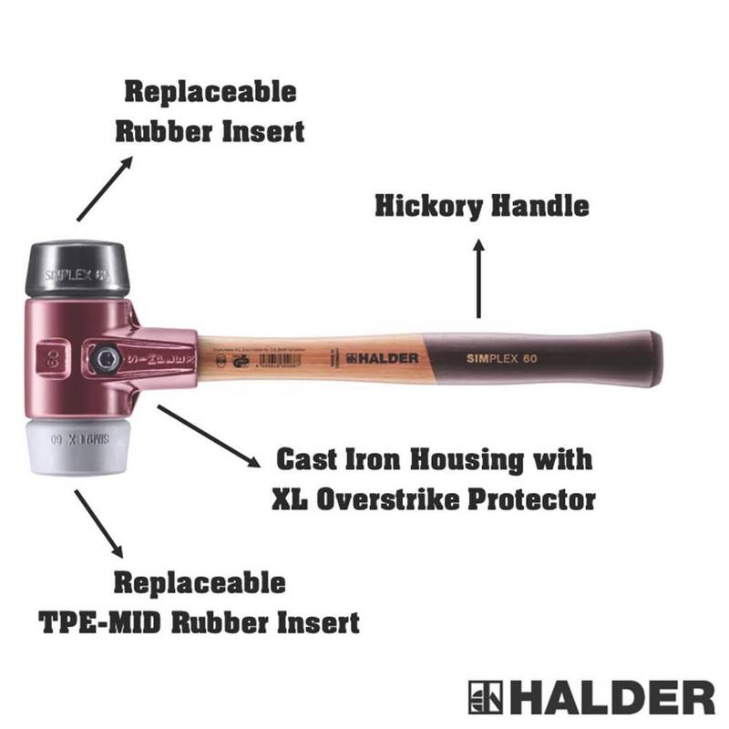 Martillo Halder de 3.5 lbs. Simplex 60 con inserciones de goma negra y gris para no marcar - 3023.060