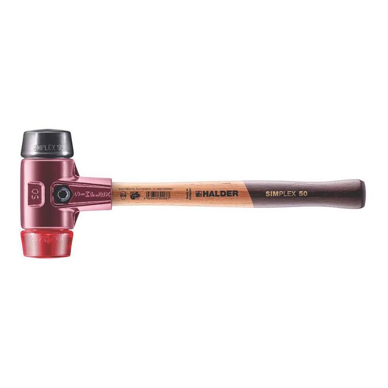 Martillo Halder Simplex 50 de 2.5 lbs. con insertos de goma negra y plástico rojo - 3026.050