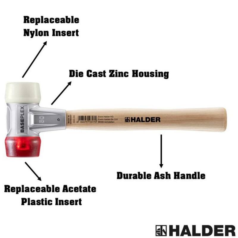 Baseplex Halder 33 oz. Maza con Carcasa de Fundición de Zinc Mango de Madera Dura Cara de Plástico Rojo y Cara de Nylon Blanco - 3968.050
