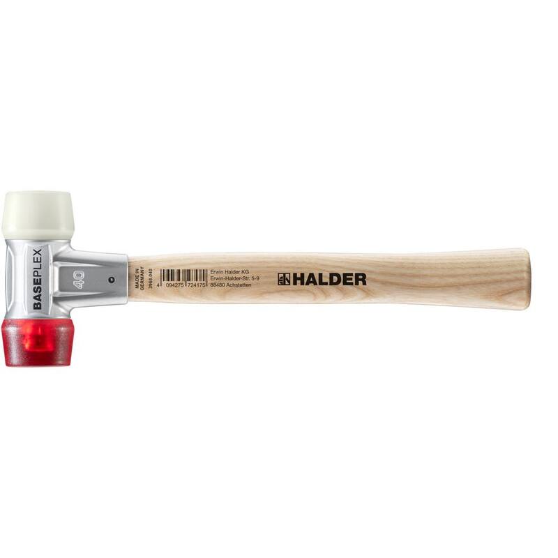 Baseplex Halder 18 oz. Mazo con carcasa de zinc fundido a presión, mango de madera dura, cara de plástico rojo y cara de nylon blanco - 3968.040