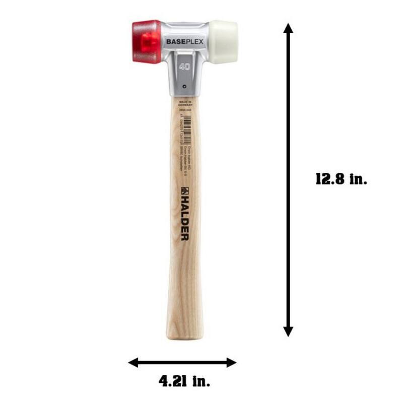 Baseplex Halder 18 oz. Mazo con carcasa de zinc fundido a presión, mango de madera dura, cara de plástico rojo y cara de nylon blanco - 3968.040